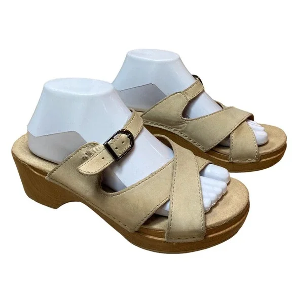 Dansko Women’s Size 40/US 9.5 Ivory Leather Cross Strap ‘Sela’ Slide Sandals - Picture 3 of 14